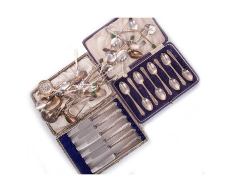 CASED SET OF EIGHT SILVER COFFEE SPOONS, WAKELY & WHEELER, LONDON 1946 each with stepped terminal, in fitted case, along with