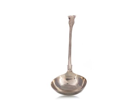 EARLY VICTORIAN SILVER SOUP LADLE, MORRIS CADMAN, LONDON 1838 King's pattern with initial engraved terminal34cm long Qty: 273
