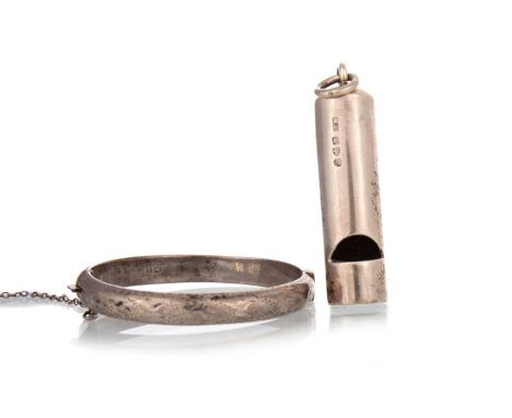 VICTORIAN SILVER WHISTLE, W.H., CHESTER 1899 along with a silver banglewhistle 4.8cm long