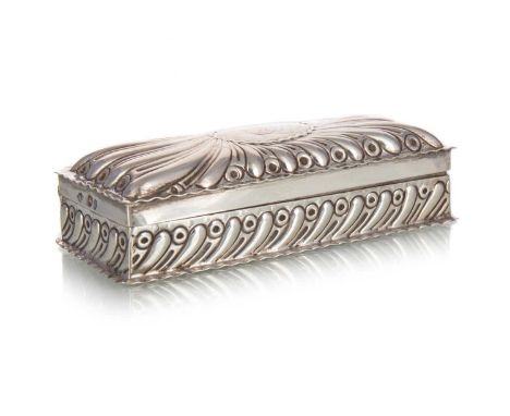 VICTORIAN SILVER SNUFF BOX, WILLIAM COMYNS & SONS, LONDON 1894 of oblong form, with gadroon embossed cover and frieze, initia