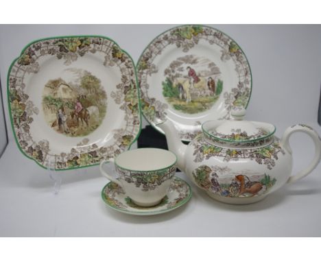 A Copeland Spode "Spode's Byron" pattern part dinner/tea/coffee service comprising seven dinner plates, diameter 25cm, five p