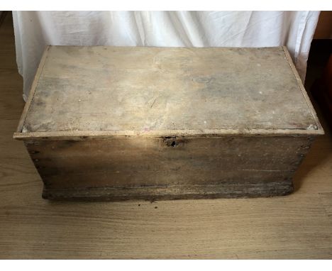 A Victorian pine twin handled sea/military chest, with internal candle box; also a 19th Century painted trunk and one other.