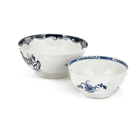 A WORCESTER BLUE AND WHITE BOWL, CIRCA 1760-70 painted with the 'Candle Fence' pattern, open crescent mark, 12cm diameter; to