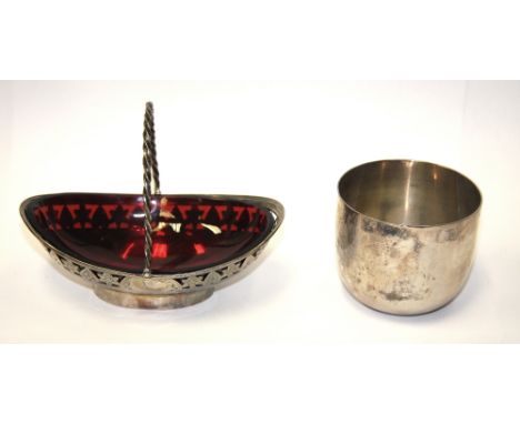 MISCELLANEOUS ENGLISH SILVER comprising: a Georgian epergne basket, bright-cut and pierced, swing handle, Henry Chawner, Lond