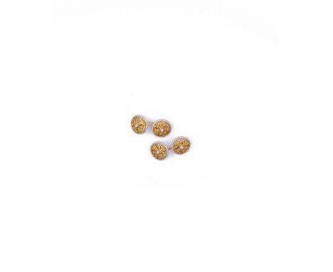 PAIR OF GOLD, ENAMEL AND DIAMOND CUFFLINKS, RUSSIAN, 1899-1908 each disc with an openwork Imperial eagle centred by a circula