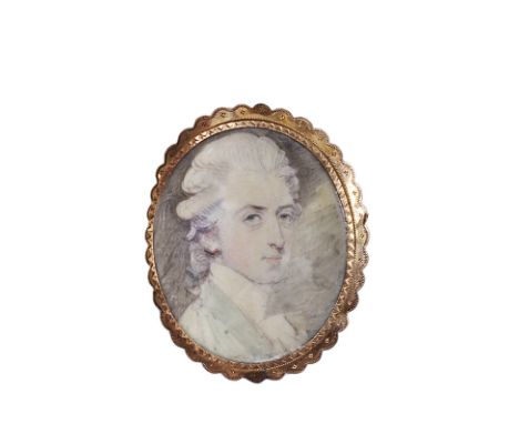 ˜A PORTRAIT MINIATURE OF A GENTLEMAN, BY JEREMIAH MEYER (1735-89), CIRCA 1770 unfinished, with hair en queue, wearing a green