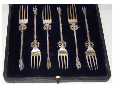 A SET OF SIX SILVER FRUIT KNIVES AND SIX FORKS, HENRY WILKINSON & CO., SHEFFIELD, 1876 Beaded pattern, loaded handles; togeth