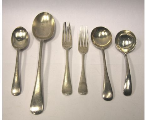 A SET GEORGE V TABLE SILVER, WALKER & HALL LTD., SHEFFIELD, 1934 Old English pattern, comprising: nine soup spoons, two table