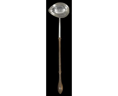 A GEORGE II SILVER PUNCH LADLE, JAMES SMITH, LONDON, 1735 the otherwise plain pear-shaped bowl engraved with the initials 'W/