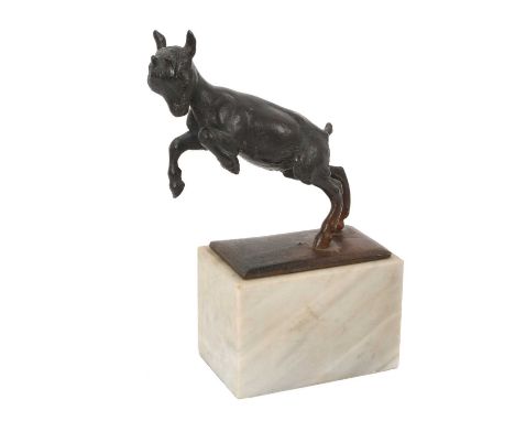 Karl Heynen-Dumont (German 1883-1955), bronze of a leaping goat kid on marble plinth base, signed, total height 17cm