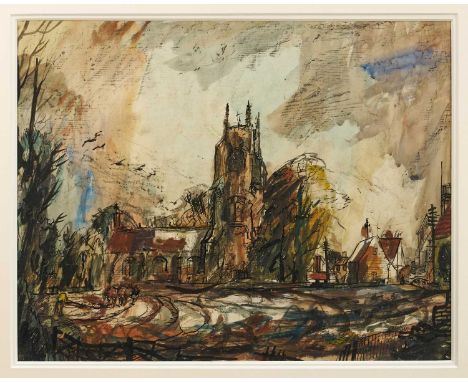 *Rowland Suddaby (1912-1972) ink, watercolour and charcoal - Stoke By Nayland Church, signed, 42cm x 54cm, in glazed framePro