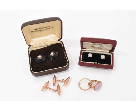 Group of jewellery to include a pair of Victorian diamond, pearl, ruby and black onyx buttons/studs, pair of Art Deco 9ct whi