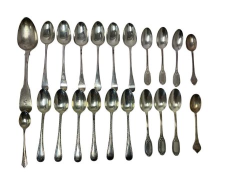 Selection of Georgian and later silver spoons, including set of six provincial silver tea spoons (Exeter 1877) Josiah William