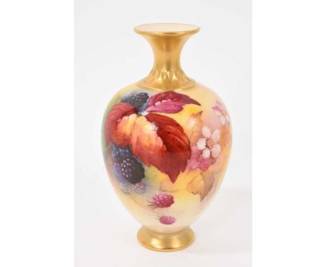 Royal Worcester vase, of classical form, dated 1931, painted with fruit, signed M. Blake, 13.5cm high
