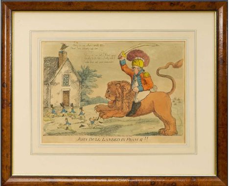 Early 19th century hand coloured etching - 'John Bull Landed In France!!', published Aug. 29th 1803, BM 10078, 25cm x 35cm, t