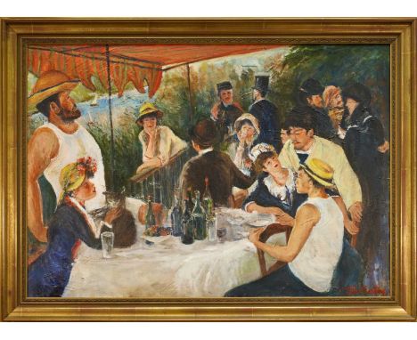 *Tom Keating (1917-1984) oil on canvas - The Boating Party, after Renoir, signed, 70 x 99cm, in gilt frame.Provenance: Bonham