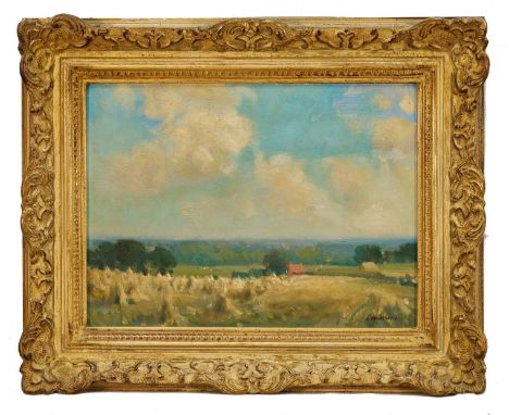 Owen Waters (1916-2004) oil on board - Norfolk Landscape, signed, 29cm x 39cm, in gilt frame