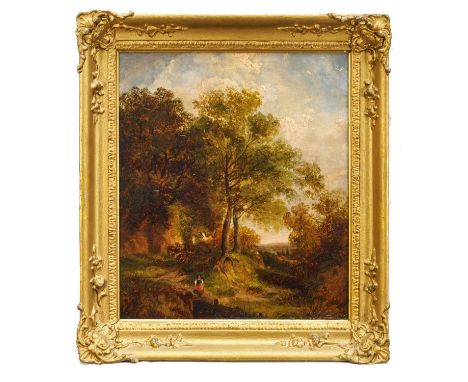 Follower of John Constable (1776-1837) oil on canvas - Figure in an Extensive Landscape, 36cm x 31cm, in gilt frame