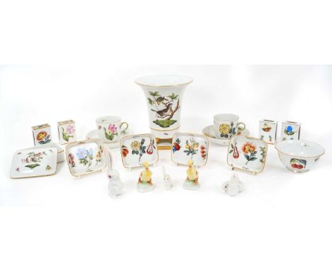 Group of Herend porcelain, including a vase on paw feet, 18cm high, four matchbox covers, two cups and saucers, sugar bowl, f