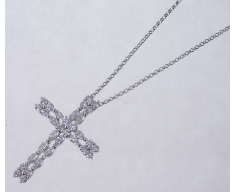 Diamond cross pendant with marquise cut and brilliant cut diamonds in 18ct white gold setting on chain. Estimated total diamo
