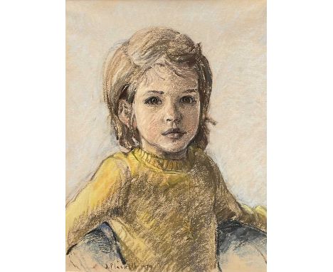 Joseph Plaskett (1918-2014) pastel portrait of a child, Alix Crean, aged 7, signed and dated 1974, 42cm x 32cm, together with