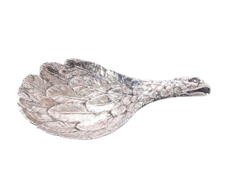 Exceptionally rare George IV silver die-struck "Eagle's Wing" caddy spoon, the bowl chased with wing feathers and the handle 
