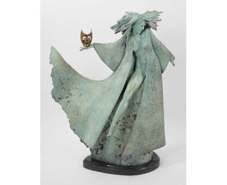 *Carl Payne (1969-2021) bronze sculpture ‘Masquerade’, signed and numbered 6/20, on slate base, 60cm highBronze minus base is