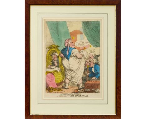 Thomas Rowlandson (1756-1827) hand coloured etching - 'A Medical Inspection or Miracles Will Never Cease', published Sept. 8t