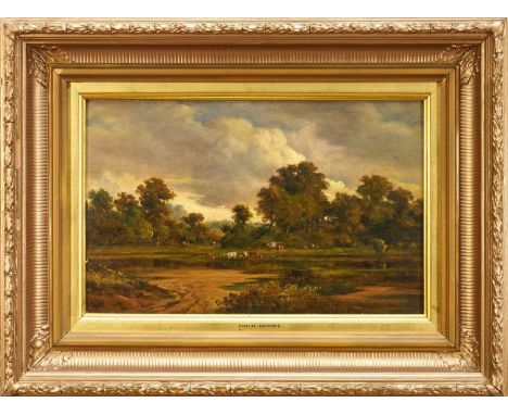 John Moore of Ipswich (1820-1902) oil on panel - Autumn Landscape, signed and dated 1884, 30cm x 43cm, in gilt frame