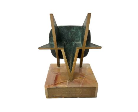 William Timym (1902-1990), bronze abstract sculpture, signed to back, presented by TV Times to Barry Manilow in 1980-81 for '