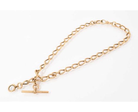 Antique 18ct gold curb link watch chain, 41.5cm longWeight 68.9 grams. Good condition commensurate with age. Clasps work well