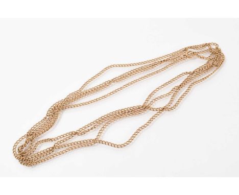 Victorian gold curb link guard chain, applied tag '15' and clasp stamped '15', 160cm longWeight 28.5 grams. Good original con