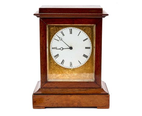 Early 19th century Continental rosewood cased mantel clock with white enamelled engraved gilt metal dial, in rosewood case, 1