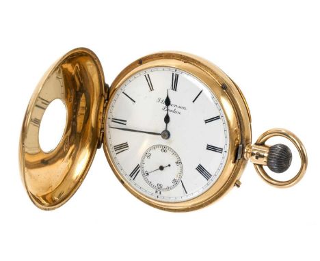 Victorian 18ct gold half hunter 'Keyless Ludgate' pocket watch by J.W. Benson in 18ct gold half hunter case, London 1893, 50m