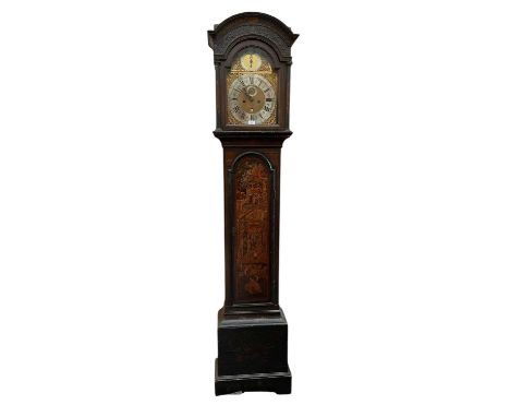 George III 8 day longcase clock by Robert Rouch, Bristol with gilt and silvered arched dial in fine green chinoiserie lacquer
