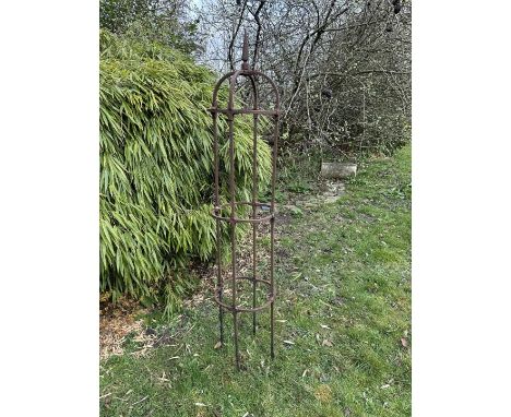 Victorian style metal garden frame of open-work obelisk form, 175cm high