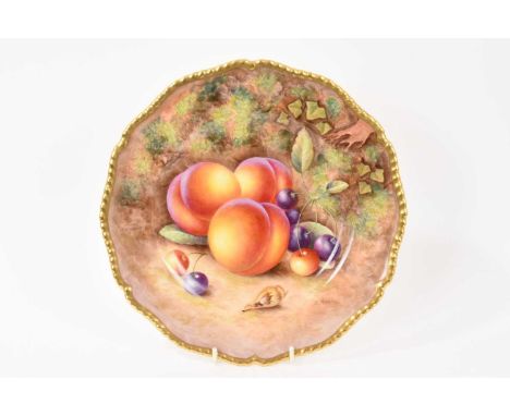 Royal Worcester plate, painted with fruit, signed by Ayrton, gilt scalloped rim, marked to base, 27cm diameterIn good conditi