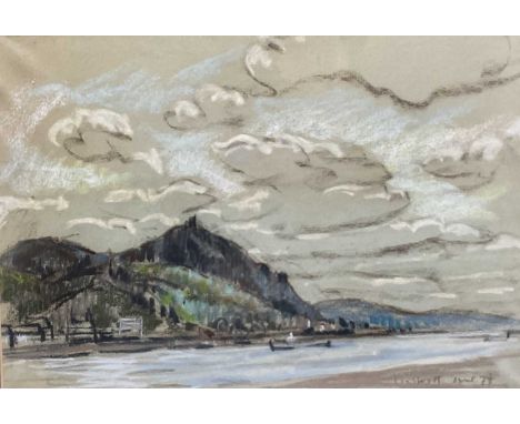 Joseph Plaskett (1918-2014) pastel - The Drachenfels on the Rhine, signed and dated '79, 30cm x 43cm, another pastel of Notre