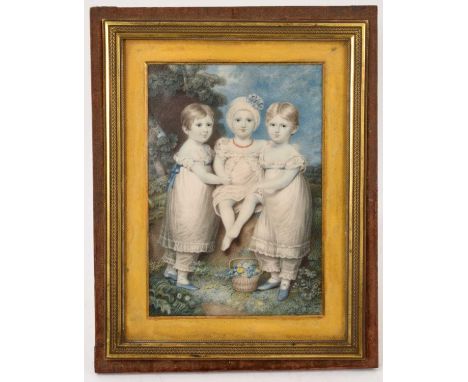 William Douglas (1780-1832) portrait miniature on ivory depicting three children, apparently unsigned, 18 x 12cm, in glazed o