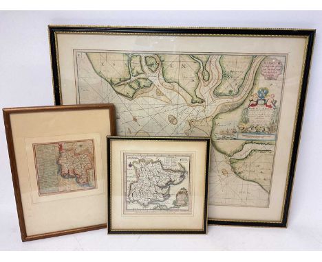 Captain Greenville Collins - 18th century hand painted map - Harwich, Woodbridge and Handfordwater with the Sands from the Na