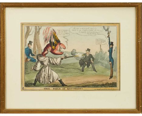 William Heath (1795-1840) hand coloured etching - 'The Field of Battersea', published March 1829 by McLean, BM. 15697, 24.5cm