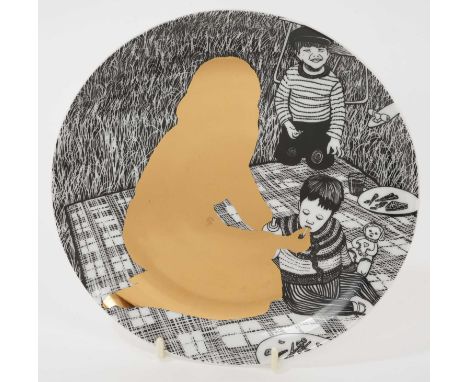 *Sir Grayson Perry CBE, RA (b.1960-), Julie as a Mother of Two porcelain plate, printed with a design depicting the gold silh