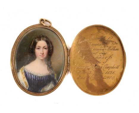 Good quality mid-19th century painted portrait miniature on ivory, depicting Clandine Henriette Louise, daughter of Karel Sir