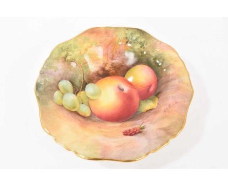 Royal Worcester pin dish, painted with fruit, signed M.R. Price, dated 1934, 11.6cm diameter