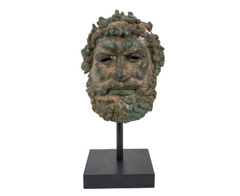 After the antique - bronze head of a boxer, mounted, total height 38cm 