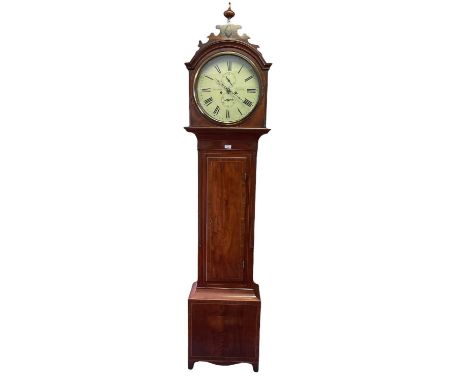 Early 19th century Scottish Longcase clock by Peter Kerr of Falkirk with circular painted dial with two subsidiary dials for 