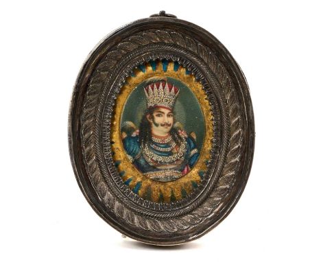 19th century Indian portrait miniature on ivory of a King, possibly Wajid Ali Shah, last King of Oudh (reigned 1847-1856), wi