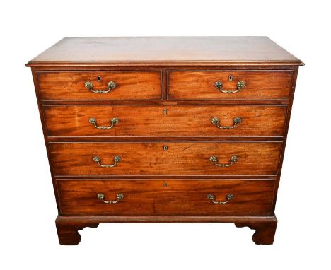 Good George III mahogany chest of two short over three long graduated drawers, each with original brass fittings, on bracket 