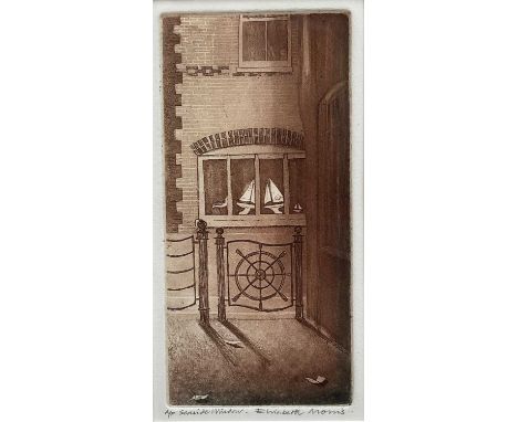 Elizabeth Morris (contemporary) signed artist's proof etching - 'Seaside Window', inscribed verso 'Gates &amp; Ironwork at Al