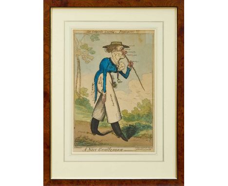 George Cruikshank (1792-1878) hand coloured etching - 'A Nice Gentleman', published Sept. 12th 1818 by Fores, BM 13056, 35cm 